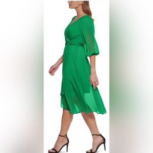 DKNY Chiffon MIDI Dress- sheer, flowy with 3/4 sleeves
